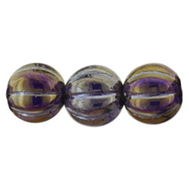 Czech Glass Melon Beads LUSTER IRIS TANZANITE 8mm