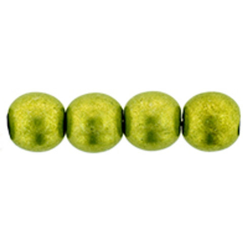 Czech Glass DRUK Beads 6mm Round SATURATED METALLIC LIME PUNCH