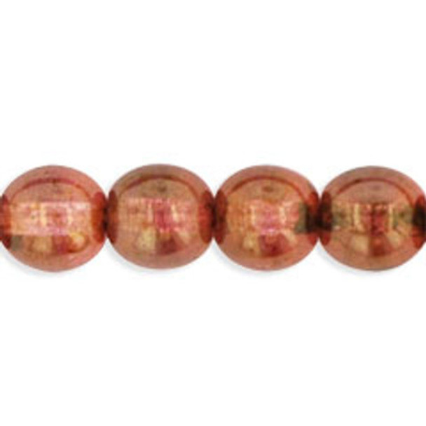 Czech Glass DRUK Beads 6mm Round LUSTER ROSE GOLD TOPAZ