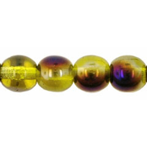 Czech Glass DRUK Beads 6mm Round BLUE IRIS LEMON YELLOW