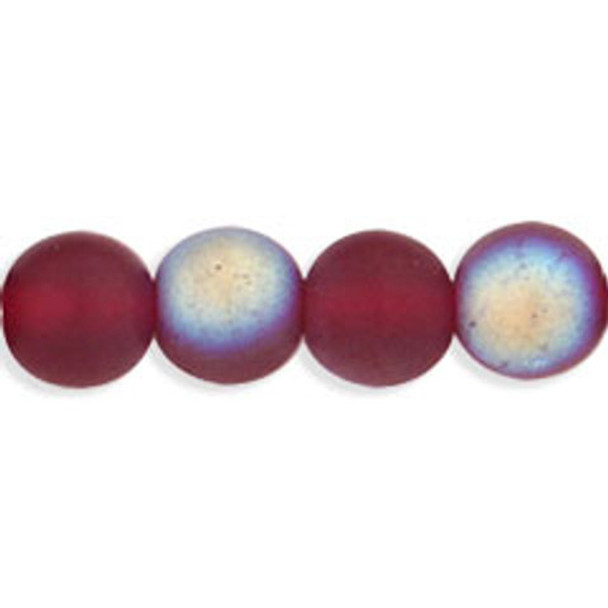 Czech Glass DRUK Beads 6mm Round MATTE GARNET AB