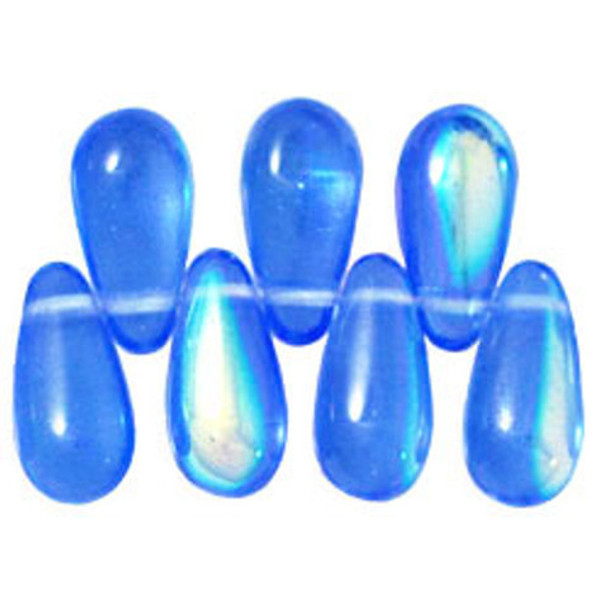 Drop Beads Czech Glass MED SAPPHIRE AB 10x5mm