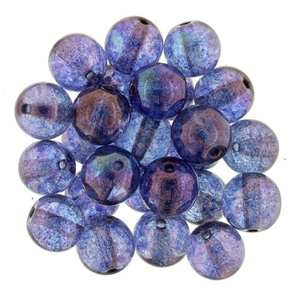 Czech Glass DRUK Beads 8mm Round LUSTER TRANSPARENT DENIM BLUE