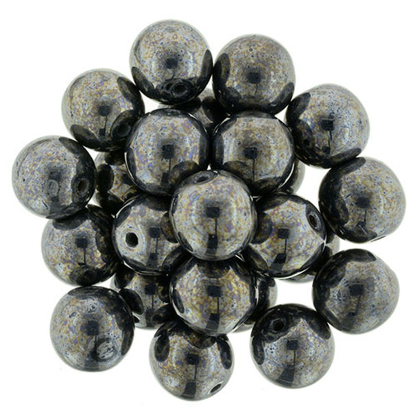 Czech Glass DRUK Beads 8mm Round HEMATITE