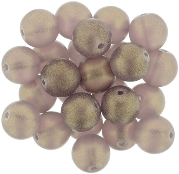 Czech Glass DRUK Beads 8mm Round SUEDED GOLD MED AMETHYST