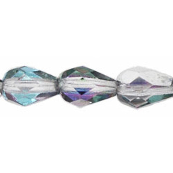 Faceted Vertical Teardrop Beads Czech Glass Firepolish SILVER BLUE PURPLE 7x5mm