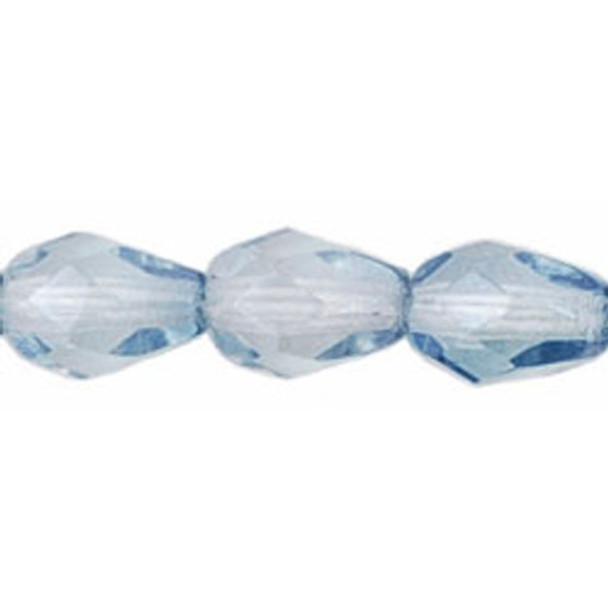 Faceted Vertical Teardrop Beads Czech Glass Firepolish LUSTER TRANSPARENT BLUE 7x5mm