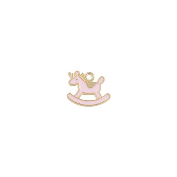 Charm-PINK ROCKING HORSE-16x13mm Enamel Plated