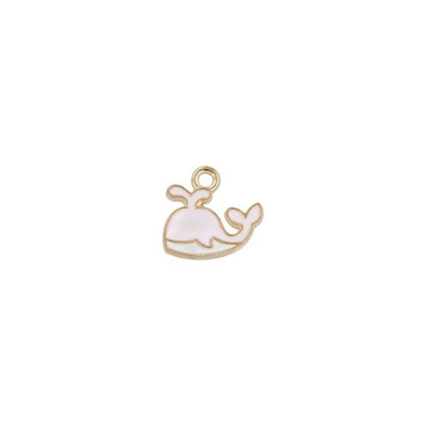 Charm-PINK WHALE-14x13mm Enamel Plated