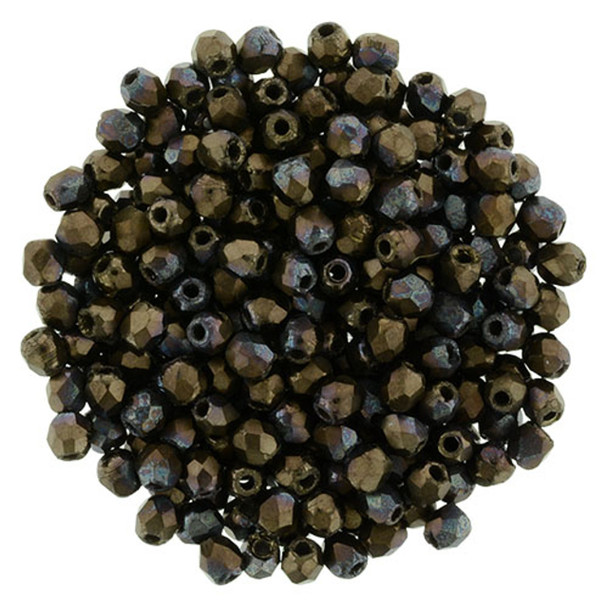 Czech Glass FIREPOLISH Beads 2mm JET MATTE BRONZE VEGA