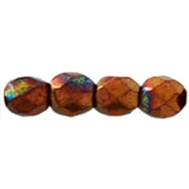 Firepolish 3mm Czech Glass Beads BRONZE LUSTER IRIS OPAQUE RED