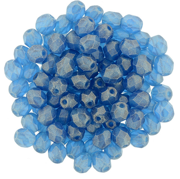 Czech Glass FIREPOLISH Beads 4mm SUEDED GOLD CAPRI BLUE