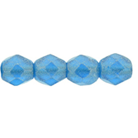 Czech Glass FIREPOLISH 4mm SUEDED GOLD CAPRI BLUE