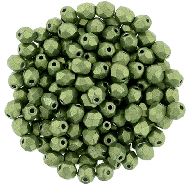 Czech Glass FIREPOLISH Beads 4mm SATURATED METALLIC GREENERY