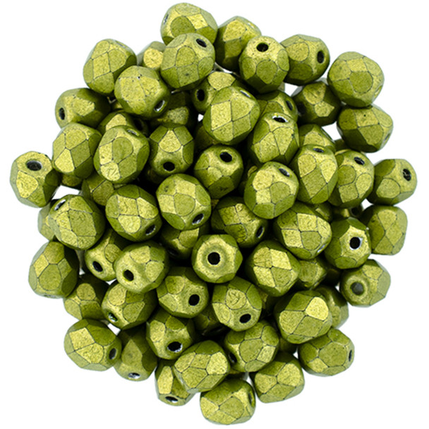 Czech Glass FIREPOLISH Beads 4mm SATURATED METALLIC LIME PUNCH