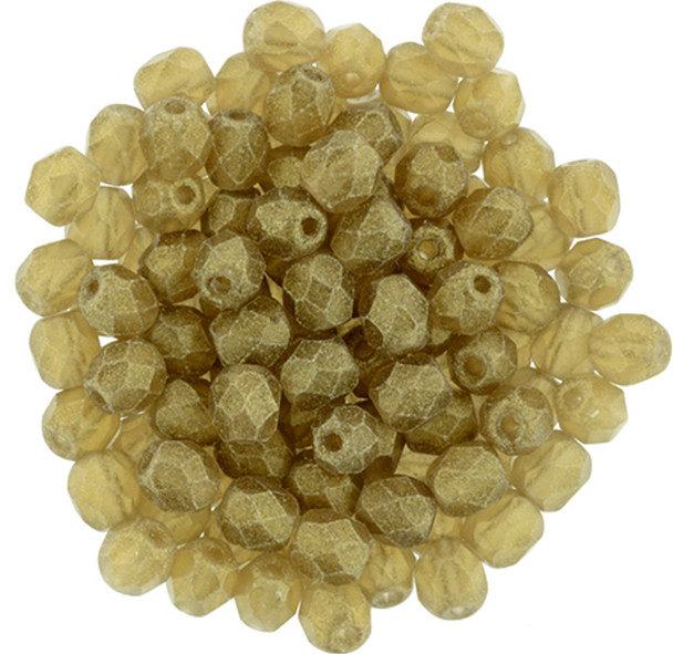 Czech Glass FIREPOLISH Beads 4mm SUEDED GOLD SMOKY TOPAZ