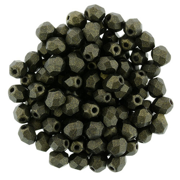 Czech Glass FIREPOLISH Beads 4mm METALLIC SUEDE DK GREEN