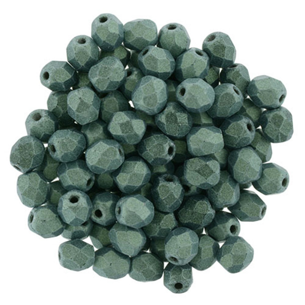 Czech Glass FIREPOLISH Beads 4mm METALLIC SUEDE LT GREEN