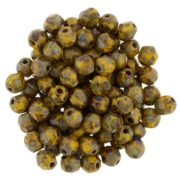 Czech Glass FIREPOLISH Beads 4mm SUNFLOWER YELLOW PICASSO