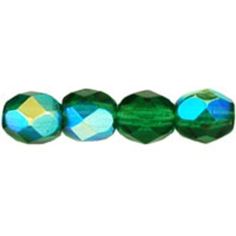 Czech Glass FIREPOLISH Beads 4mm GREEN EMERALD AB