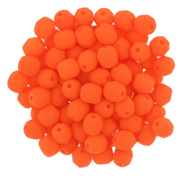 Czech Glass FIREPOLISH Beads 4mm NEON ORANGE