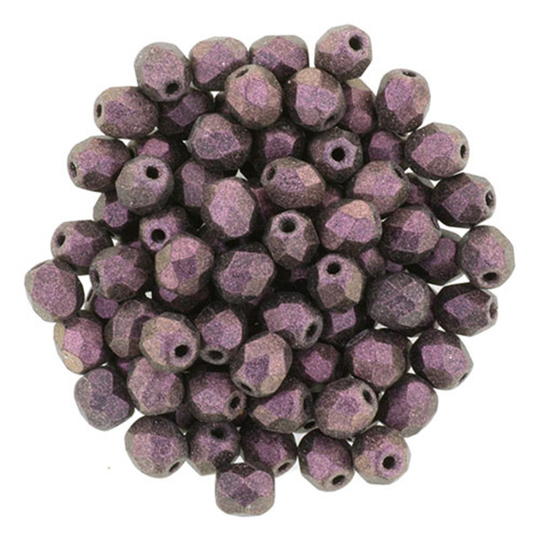 Czech Glass FIREPOLISH Beads 4mm POLYCHROME PINK OLIVE