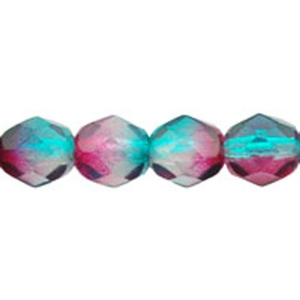 Firepolish 6mm Czech Glass Beads DUAL COATED TEAL FUCHSIA