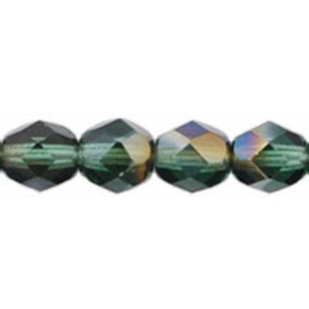 Firepolish 6mm Czech Glass Beads PRAIRIE GREEN CELSIAN