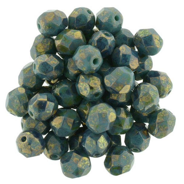 Firepolish 6mm Czech Glass Beads BLUE TURQUOISE BRONZE PICASSO