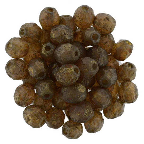 Firepolish 6mm Czech Glass Beads OPAL ROSE TOPAZ STONE COPPER PICASSO