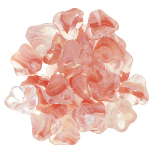 Bell Flower Czech Glass Beads 8x6mm CRYSTAL RED WHITE