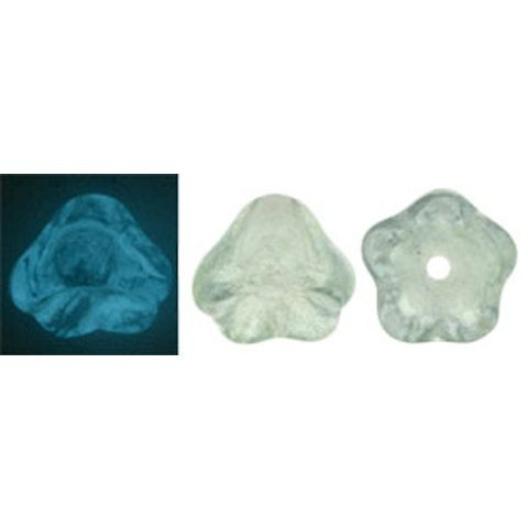 Bell Flower Czech Glass Beads 8x6mm GLOW IN THE DARK LUSTER TRANSPARENT PRAIRIE GREEN