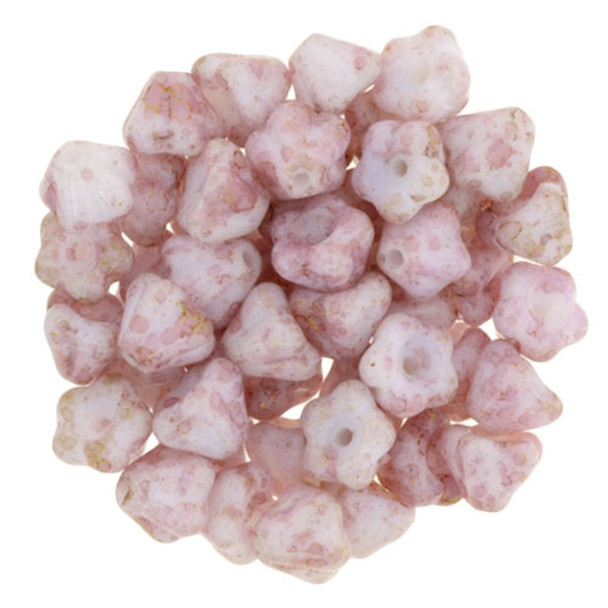 Baby Bell Flower Czech Glass Beads 6x4mm LUSTER OPAQUE TOPAZ PINK