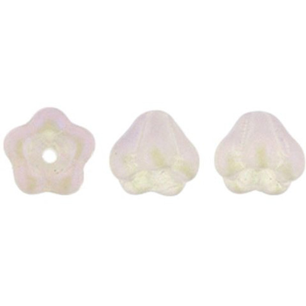 Baby Bell Flower Czech Beads 6x4mm OPALESCENT MILKY PINK