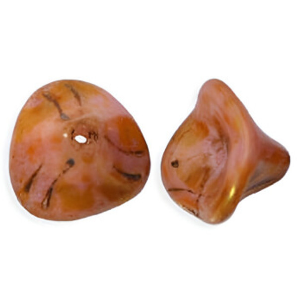 Three Petal Flower Czech Glass Beads 12x10mm LUSTER OPAQUE ROSE GOLD TOPAZ