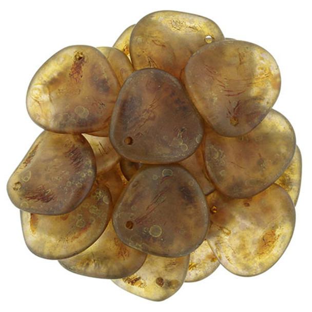 Rose Petal Czech Glass Beads 14x13mm ROSALINE COPPER PICASSO