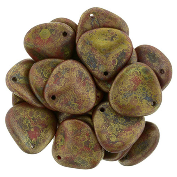 Rose Petal Czech Glass Beads 14x13mm OPAQUE RED COPPER PICASSO