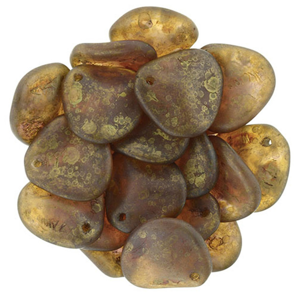 Rose Petal Czech Glass Beads 14x13mm MILKY PINK COPPER PICASSO