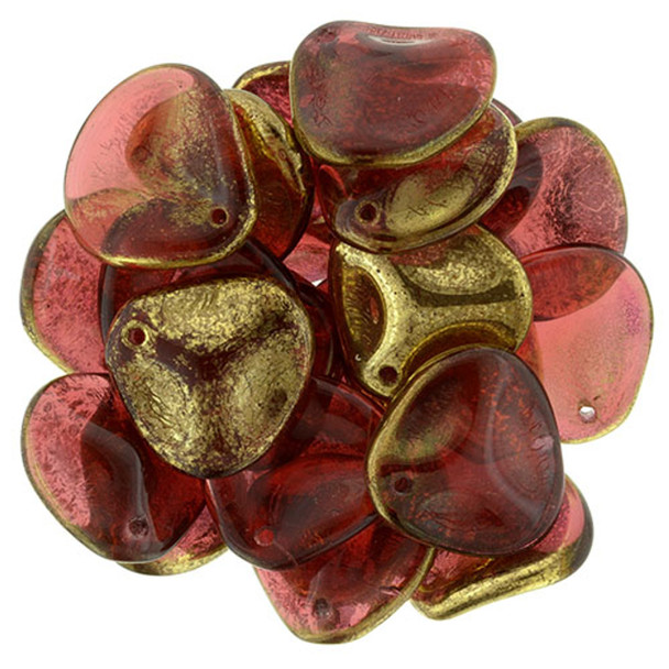 Rose Petal Czech Glass Beads 14x13mm GOLD MAUVE