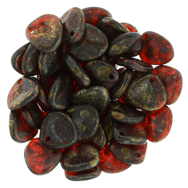 Rose Petal Czech Glass Beads 8x7mm SIAM RUBY COPPER PICASSO