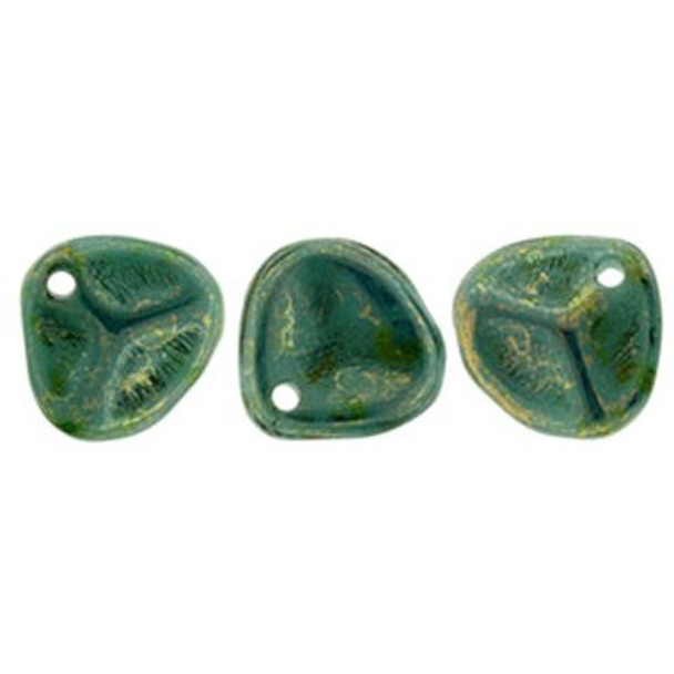 Rose Petal Czech Beads 8x7mm TURQUOISE BRONZE PICASSO