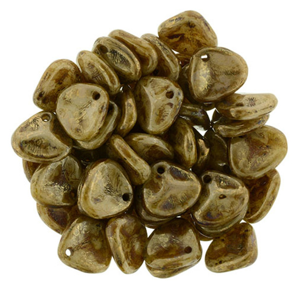 Rose Petal Czech Glass Beads 8x7mm OPAQUE LT BEIGE BRONZE PICASSO