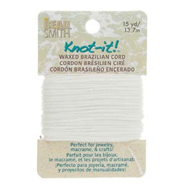 Knot It Waxed Brazilian Polyester Cord WHITE-15 Yards