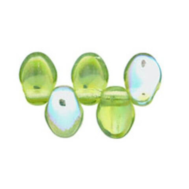 Petal Czech Glass Beads 8x6mm OLIVINE AB