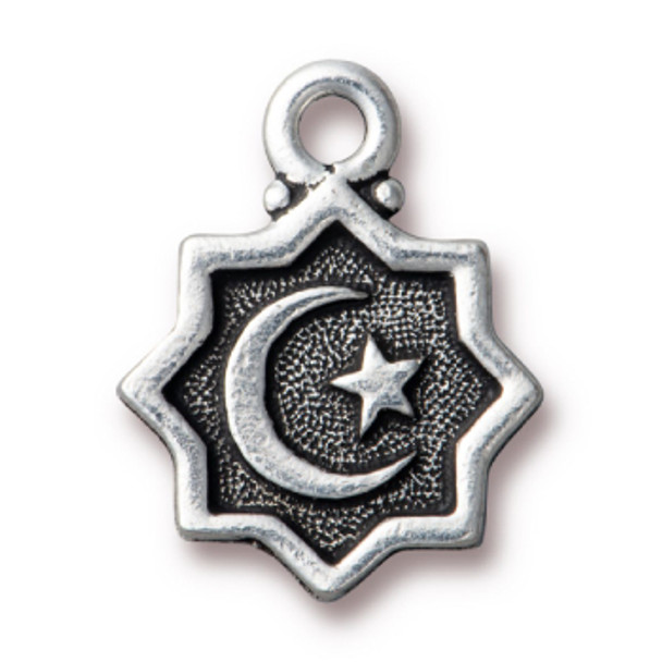 TierraCast DROP-Crescent Moon & Star- Antique Silver Plated