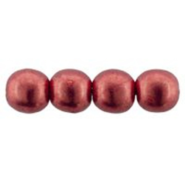 Czech Glass 4mm Round Druk Beads SUEDED GOLD SAMBA RED (Strand of 100)