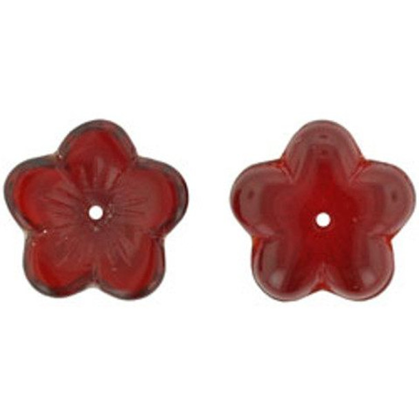 Flat Flower Czech Glass Beads 16x4mm SIAM RUBY