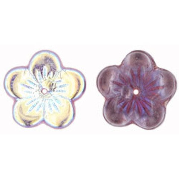 Flat Flower Czech Glass Beads 16x4mm MED AMETHYST AB