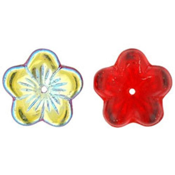 Flat Flower Czech Glass Beads 16x4mm SIAM RUBY AB