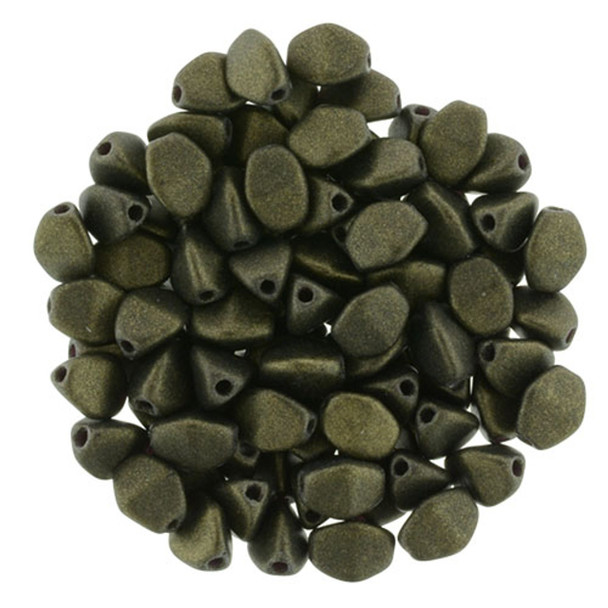 PINCH Czech Glass Beads 5x3mm METALLIC SUEDE DK GREEN